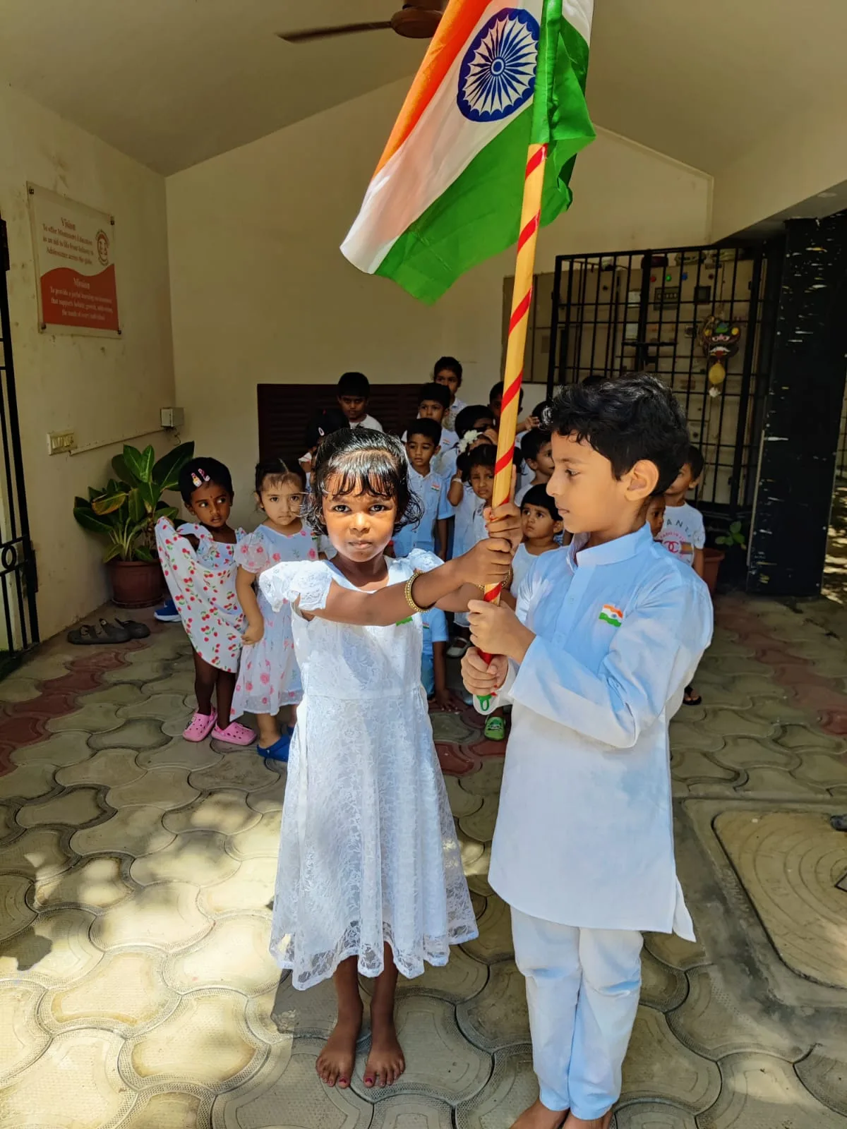 Holding the Big Indian Flag at School Today!